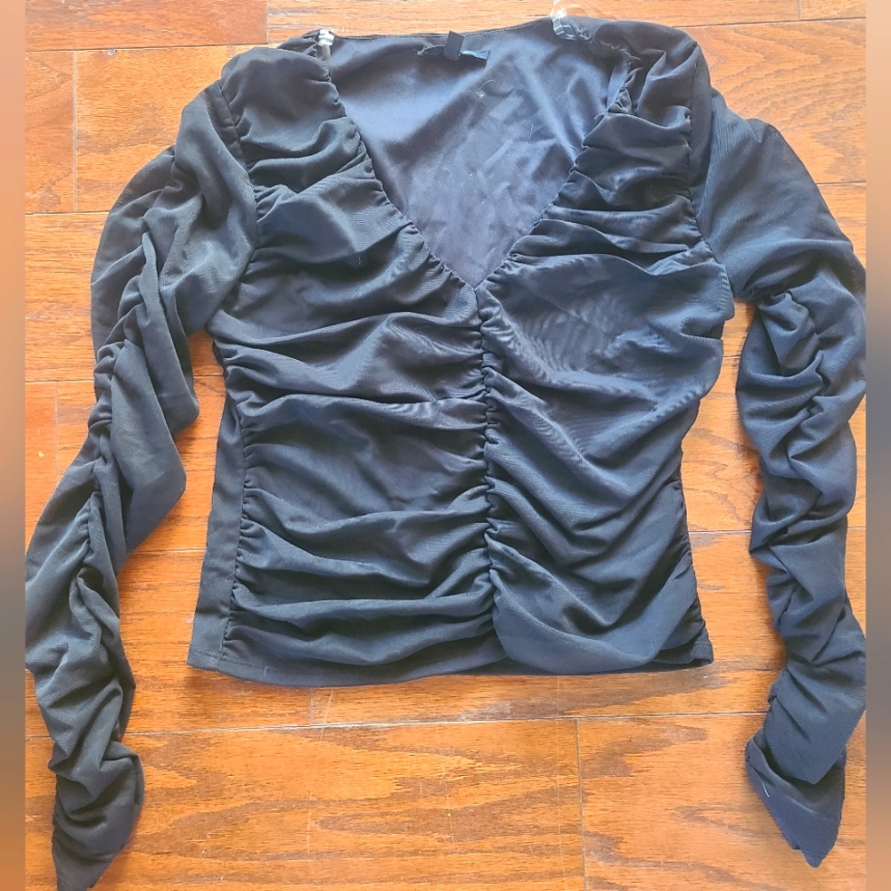 Stella Luce Black Ruched Long Sleeve Blouse